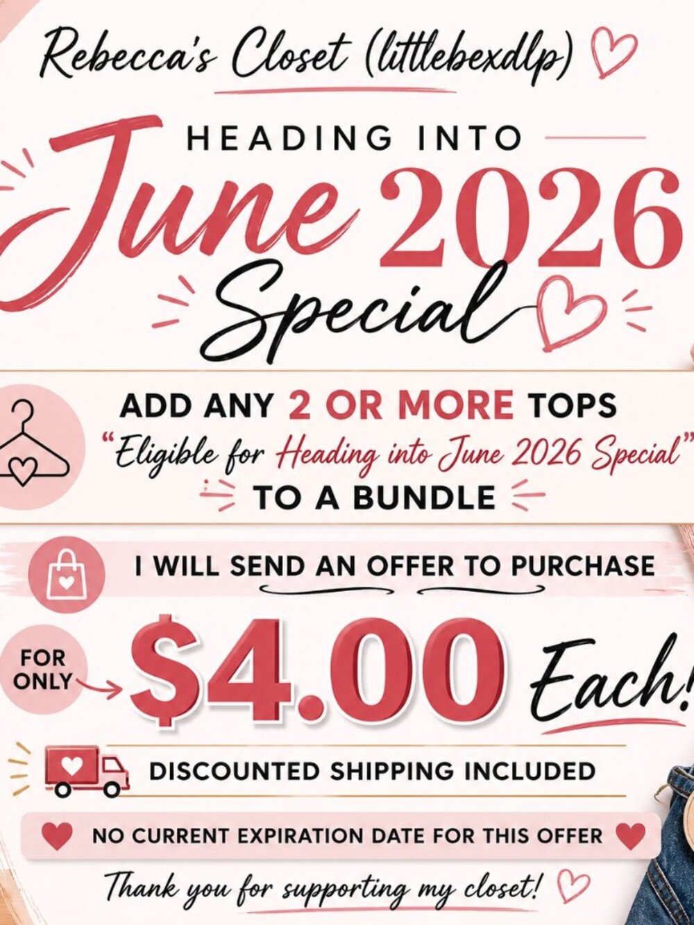 Rebecca's "Heading into June 2026 Special" <3 Special Summer Tops Discount